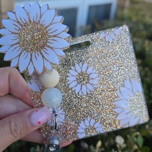 Gold Glitter Sunflower Badge Holder